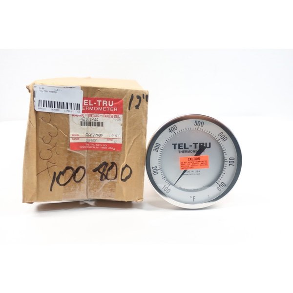 Tel-Tru Aa575R 5In 1/2In 12In 100-800F Npt Bimetal Thermometer AA575R